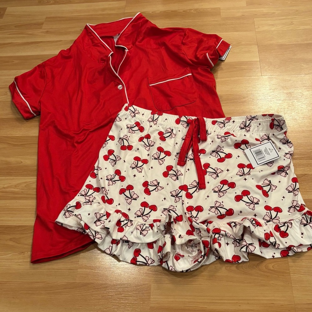 5/$25 Heart Cherries Red and White Pajama Set